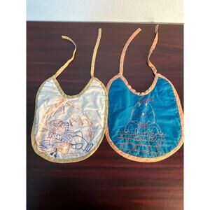 VTG Embroidered Baby Bibs Lot of 2 Nursery Rhyme Humpty Dumpty Little Boy Blue